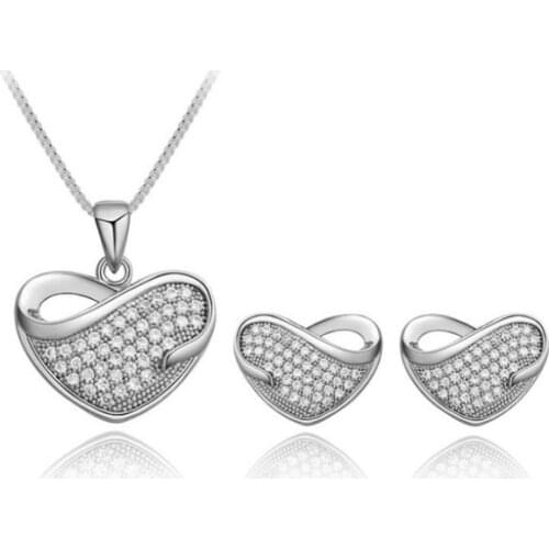 XQZ Love Heart Necklace Pendant Earrings Jewlery Sets for Women Gift Fahion Crystal Stones