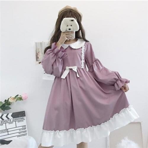 Japanese Kawaii Lolita Cosplay Soft Sister Dress Cute Sweet Lace Purple Bowknot Daily Dress Princess Tutu Dress