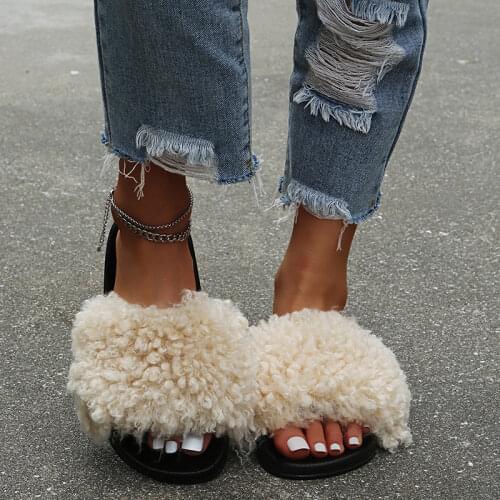 2021 Women Summer Fashion Furry Slippers Ladies Original Kawaii Outside Flat Sandals Female Casual Slides Beach Shoes Plus Size