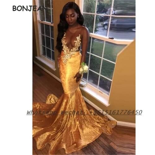 2021 Gold Evening Dress Mermaid Sexy V Neck Sleevesless Backless Floor Length Satin Formal Evening Gown for Women