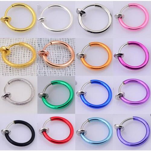 10pcs/lot 10x13mm Colorful Fake Nose Ring Goth Punk Lip Ear Nose Clip On Fake Piercing Nose Lip Hoop Rings Earrings