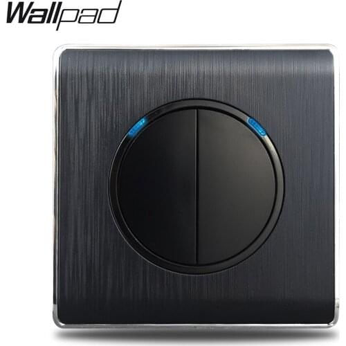 2 Gang Switch Wallpad Black Brushed Plastic Push Button Switch with LED Indicator CE
