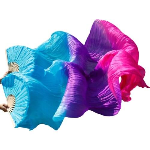 2018 female high quality Pasang perut 100% sutra fans kerudung merah muda untuk ungu menjadi biru turquoise + purple +rose