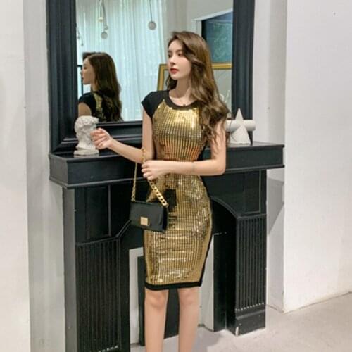 2021 Summer High-end Women O Neck Short Sleeve Elegant Dress Sequin Vintage Chic Dress Sexy Party Bodycon Office Sheath Dresses