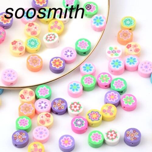 30 pcs Colorful Cute Round Cake Flower Soft Clay Beads, Handmade Bracelet Necklace For Jewelry Making DIY Accessorie Wholesale