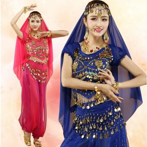 4pcs Woman Belly Dance Costume Indian Dancer Dancing Women Set Costume Bellydance Wear Tribal Chiffon Suit Dress Clothes