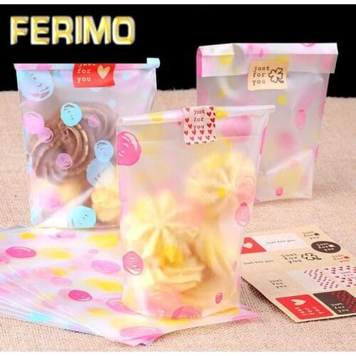 50pcs Yellow Blue & Pink Dots Party Cookies Biscuits Frosted Plastic Bag Open Top Wedding Cellophane Bag Cake Candy Gift Bags