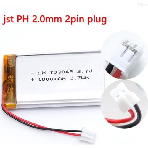 2PCS 703048 1000mAh 3.7V Lithium Polymer Rechargeable Battery for Beauty Instrument Early Education Machine Laptop Battery