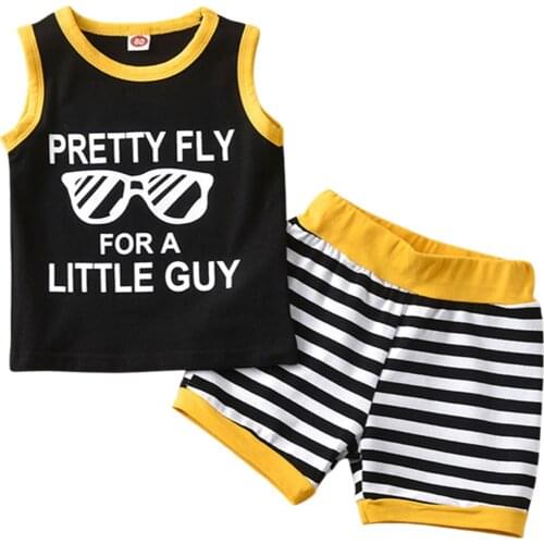 FOCUSNORM 0-5Y Summer Toddler Boys Clothes Sets 2pcs Letter Printed Sleeveless Vest Tops Striped Shorts