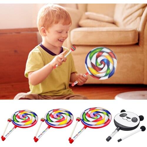 Puzzle Baby Early Educational Toy Tambourine Percussion Orff Lolly Instrument Cartoon Panda Musical Stick Set Toys