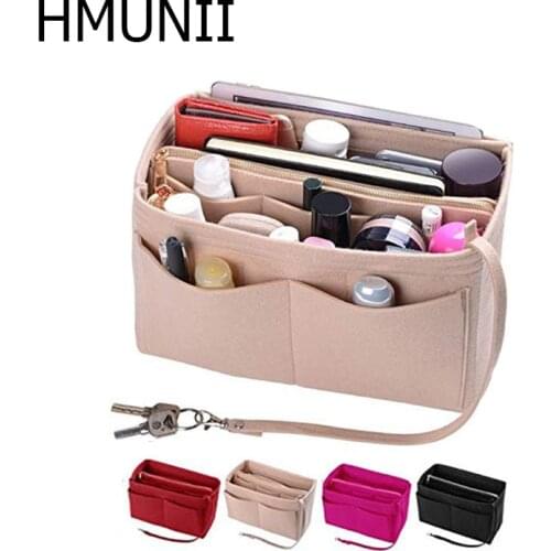 HMUNII Bag in Bag Make up Organizer Felt Insert Bag For Handbag Travel Inner Purse Portable Cosmetic Bags Suitable For Neverfull