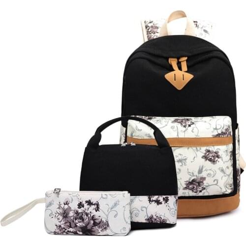 Aosbos 3Pcs/set Printing Canvas School Bags for Teenage Girls Floral Print Backpacks Female Vintage School Bag mochila escolar