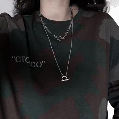 Personalized hip hop necklace tide men and women double stacked OT clasp long necklace short necklace jumper chain