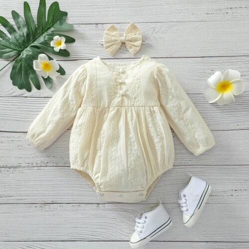 Citgeett Autumn Newborn Baby Girls Princess Romper Lace Flowers Long Sleeve Solid Color Sweet Jumpsuits Headband Spring Suit