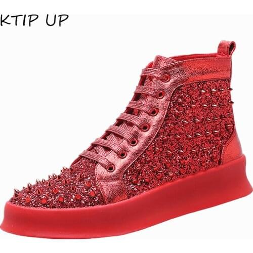 Spring Autumn Fashion Rivet Sneakers Men Shoes Fashion Platform Ankle Boots Men Boots Lace up Hip hop Men Shoes Men Casual Shoes