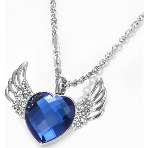 Angel Wings Blue Ocean Love Heart Locket Screw Cremation Urn Necklace For Ashes Pendant Memorial Jewelry Gift
