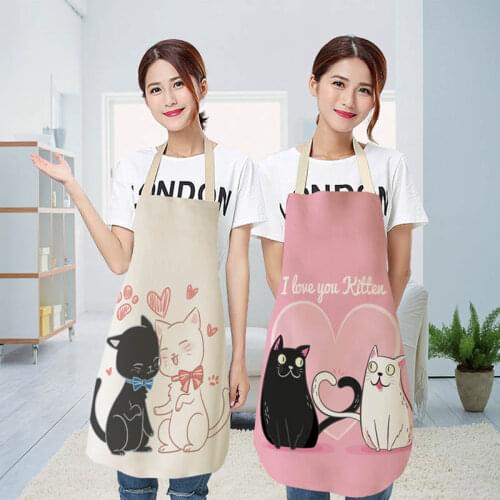1Pcs Cotton Linen Halter Design Kitchen Supplies Anti-fouling Cartoon Cat for Waterproof Aprons Men Women Baking Accessories