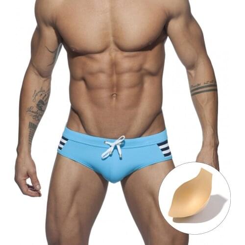 Summer Sstriped Swimming Trunks Men Breathable Sexy Swimwear Quick Dry Push Up Pad Briefs Surffing Boxer Beach Shorts Swimsuit