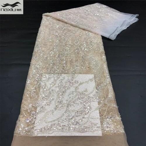 Madison African Mesh Lace Fabric 2021 High Quality Handmade Beaded Lace Nigerian Lace Fabric For Women Party Wedding Dress