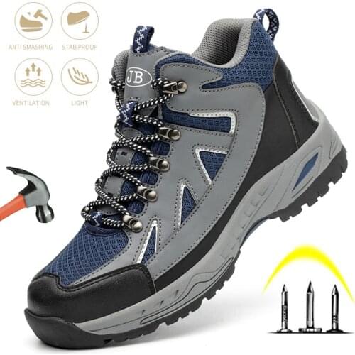 Men Lightweight Work Shoes Anti-smash Non-slip Anti-puncture Safety Shoes Indestructible Construction Industrial Work Boots