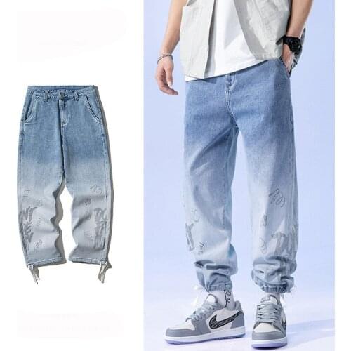 ERENEJIAN Mens Fashion Baggy Hip Hop Jeans Pants Loose Fit Hi Street Harem Denim Trousers Sky Blue Spring New Arrival