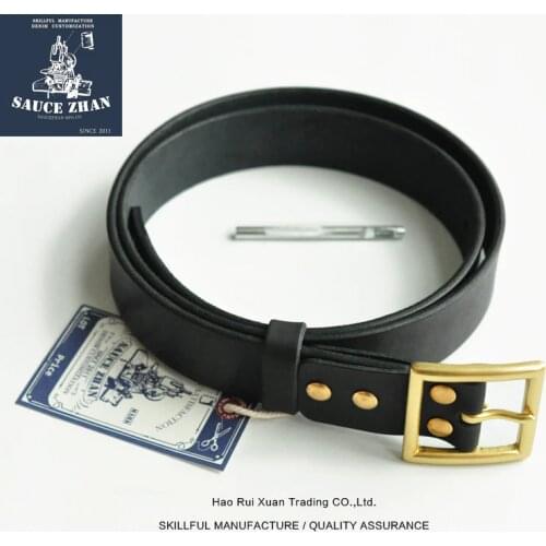 SauceZhan Italian Full-grain Leather Vegetable Tanned Leather Belt Top Leather Belt 4MM Brass Buckle Harajuku Belts for Men