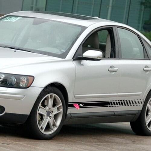 2 Pcs Racing Car Sticker for Volvo S40 Accessories Vinyl Decals Car Side Stripes Skirts Graphics