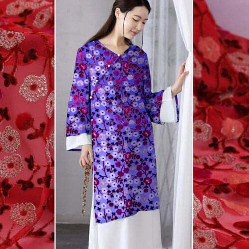 Natural Organic Mulberry Silk Burnt-out Velvet Fabric Hollow Design Skin-friendly Cool Comfortable Breathable Shirt Skirt Silk