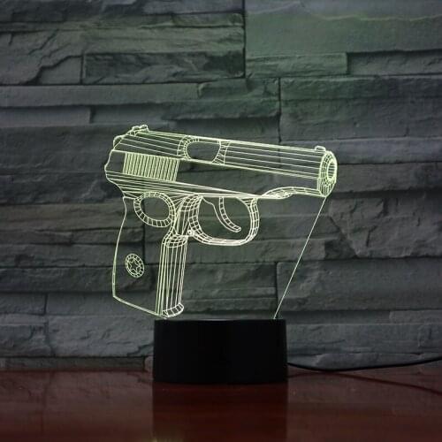3D Illusion Night Light LED Acrylic Pistol Nightlight Room Table Lamp Home Party Color Changing Decor Kids Boys Gift APP Control