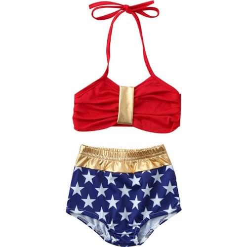 New 1-6Y Toddler Baby Girl Beachwear Bikini Sets Swimsuit Bra Top+High Waist Stars Shorts 2PCS Bathing Suit Beachwear