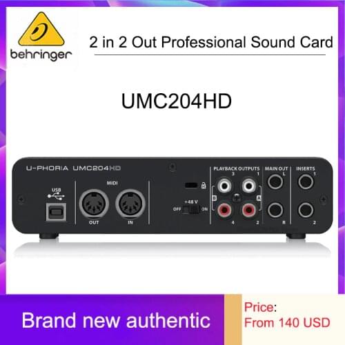 Original New Behringer UMC204HD Sound Card Recording Independent External Sound Card Midi Live Broadcast USB Computer Fever
