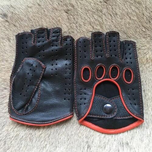 New Arrival Men Genuine Leather Gloves Driving Unlined Goatskin Half Finger Gloves Fingerless Gym Fitness Gloves For Male Mitten