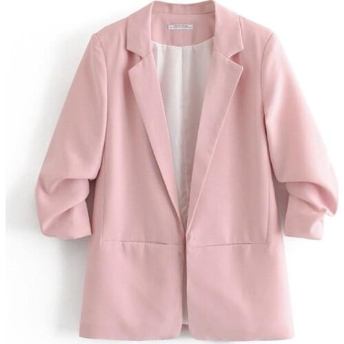 Womens small suit jacket spring new style ladies wild pleated OL temperament commuter seven-point sleeve straight jacket