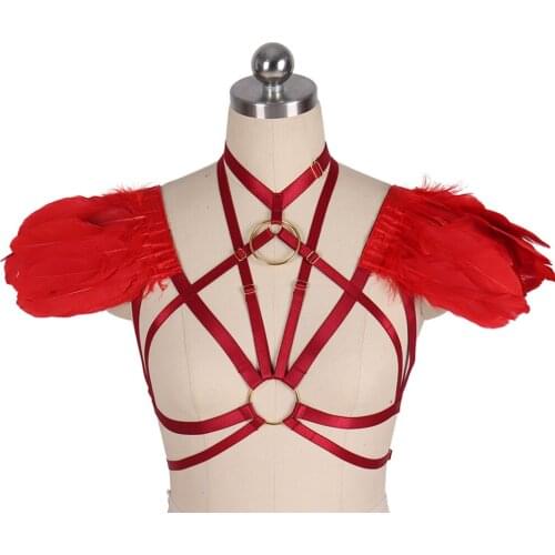 Body Harness Bondage Feather Stockings Harajuku Cosplay Wear Erotic Lingerie Bdsm Sexy Costumes Garter Belt Womens Underwear