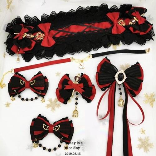 Gothic Dark Girl Series Retro Black Wine Red Lolita Hairband Hairpin Hedawear Gorgeous Bow Lace Princess Handmade Hair Ornaments