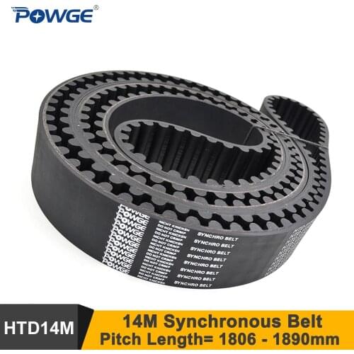 POWGE 1890 1904 14M Synchronous Belt Teeth=135/136 W=25/40/50mm Rubber Closed-Loop Belt 1904-14M 1890-14M HTD14M Timing Belt