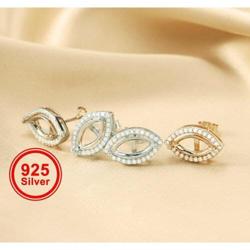Halo Marquise Prong Studs Earrings Settings Solid 925 Sterling Silver Rose Gold Plated Earrings Bezel Gemstone DIY 1706072