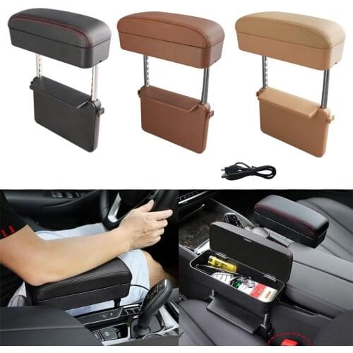 Universal Car Armrest Box Adjustable Elbow Support Auto Center Console Auto Seat Gap Organizer with Wireless Charging