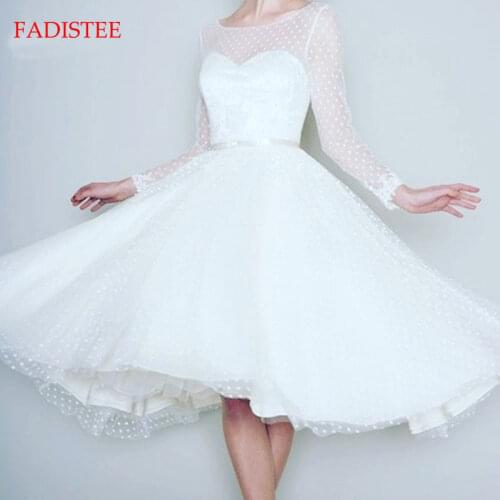 White knee-length prom party evening dresses vestido de noiva sereia gown robe de soiree prom party point full sleeves