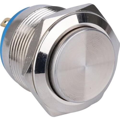 22mm High Round Cap Waterproof Momentary Stainless Steel Metal Push Button Switch High Flush Screw Terminals 250V 5A 1NO SPST