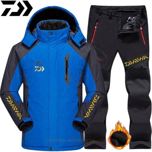 DAIWA Waterproof Fishing Suit For Men Winter Outdoor Thick Warm Windproof Camping Jacket And Pants Set Ski Equipment Snow Suits