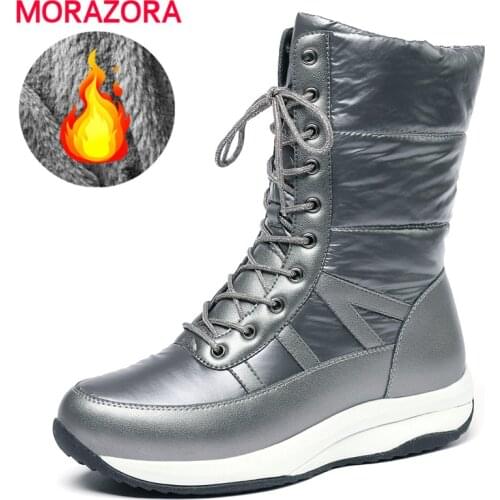 MORAZORA Size 35-44 New Snow Boots 2022 New Fashion Thick Fur Warm Down Winter Boots Lace Up Platform Short Ankle Boots Ladies