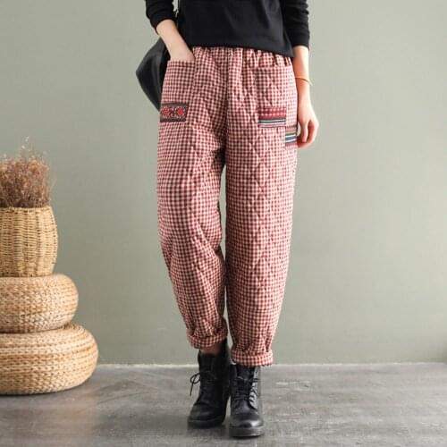 Women Pants Warm Loose Big Size 2021 Winter Autumn Thick Cotton Padded Elastic Waist Harem Vintage Casual Women Trousers
