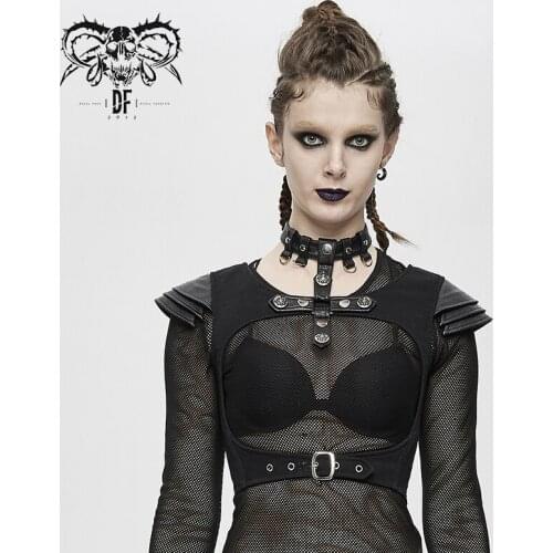 Devil Fashion Womens Vest Punk Hollow Out Adjustable Metal Button Short Waistcoat