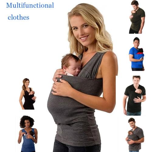 1PC Pocket Tshirt Baby Pocket Summer Clothes Nylon Father sleeve Big Carrier Short Pregnancy Tops for T-shirt Cotton
