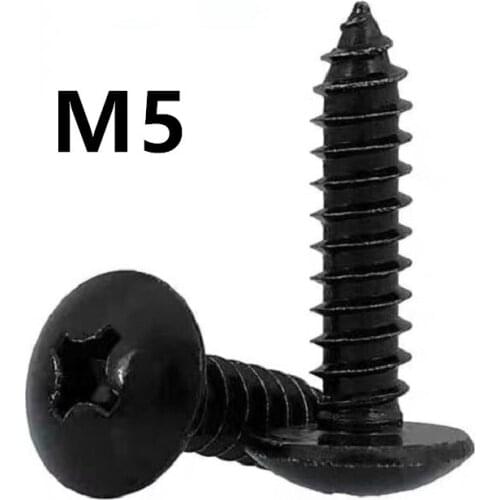 200PCS M5x10/12/14/16/20/25/50mm TA Black stainless steel Phillips Truss Head (cross Recessed Mushroom Head) Self Tapping Screws