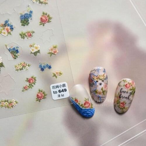 3D Flowers Fawn Elk Adhesive Lovely Nail Art Stickers 5D Soft Embossed Reliefs Nail Decorations Decals Wholesale Drop Shipping