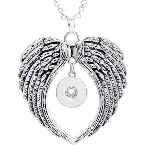 4 Styles Angel Wing Snap button Pendant necklace 50cm stainless steel link chain DIY 18MM/20MM Snap Buttons Jewelry NPN001