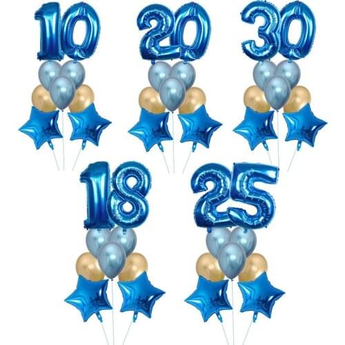 8PCS 1 2 3 4 5 6 7 8 Number Foil Ballons 12'' Gold Blue Metallic Latex Balloons Star Shape Ball Wedding Birthday Party Supplies