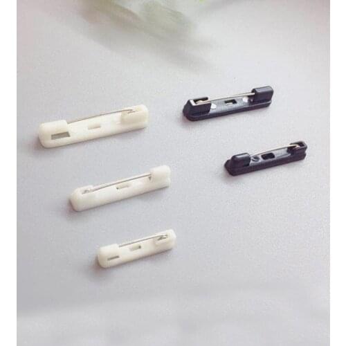 50PCS 2.0cm 3.0cm 3.6cm white plastic brooches pin backs black plain safety pins for DIY Badge Handmade material jewelry finding